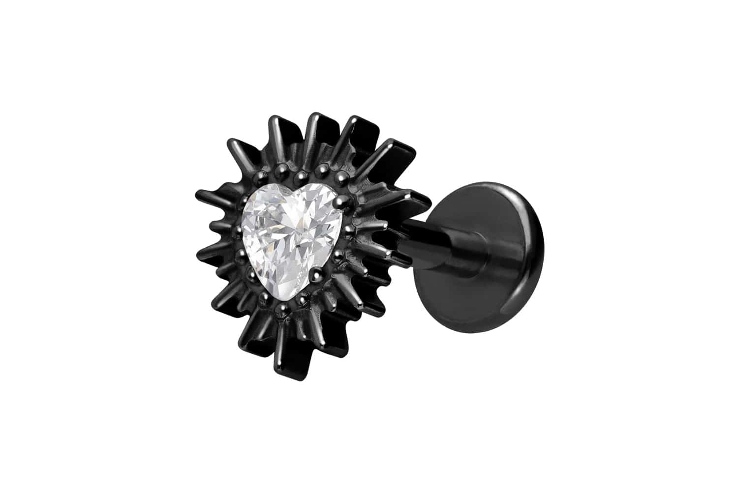 Titan Labret Piercing mit Innengewinde KRISTALLHERZ + SONNENSTRAHLEN